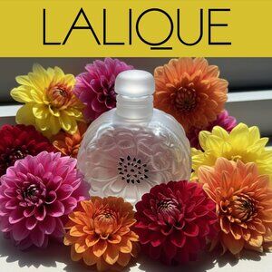 Rare Lalique Dahlia Perfume Bottle Frosted Crystal & Enamel Flower, 3.25”